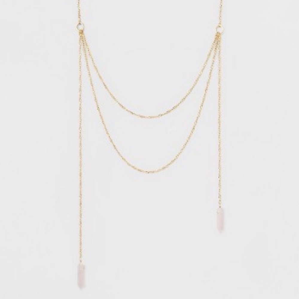 Bauble Bar Gold Lariat Necklace, Pink With Quartz - Picture 2 of 6